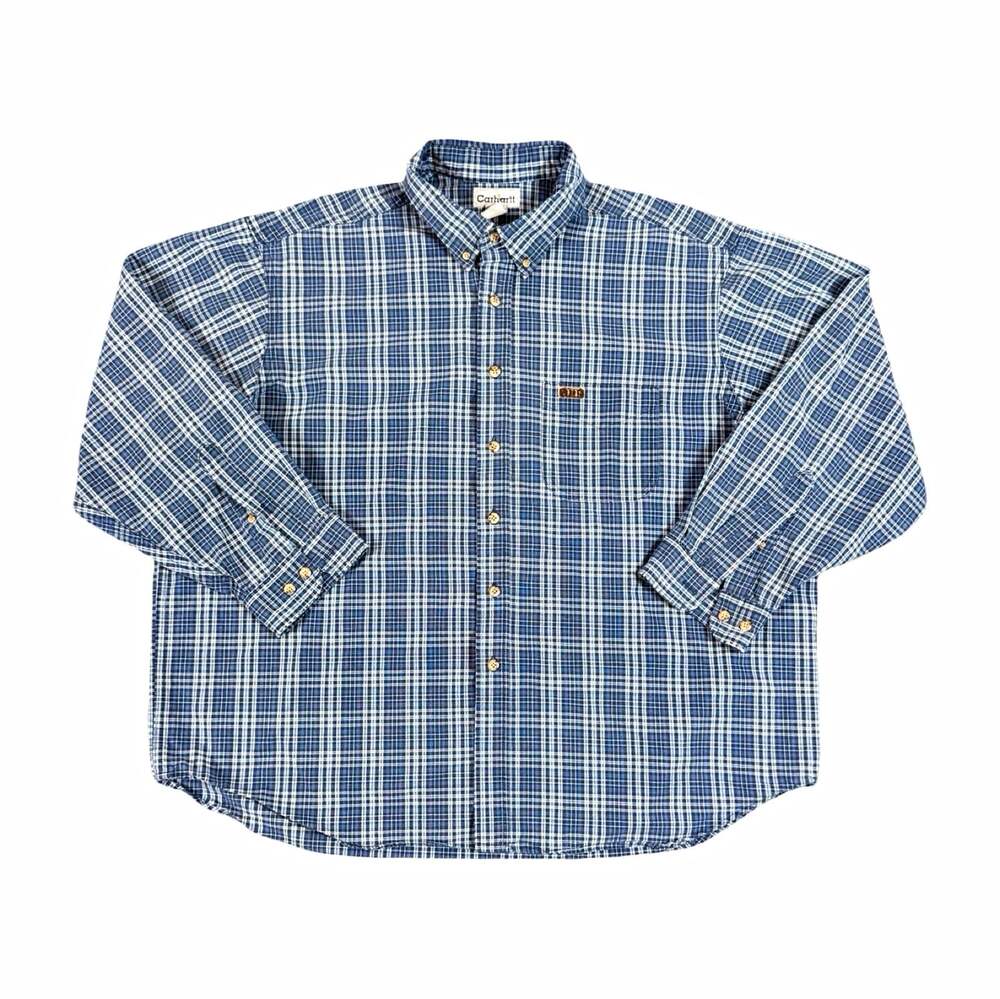 Vintage 90s Carhartt Plaid Woven Cotton Button Up Shirt Button-Down Collar 2XL